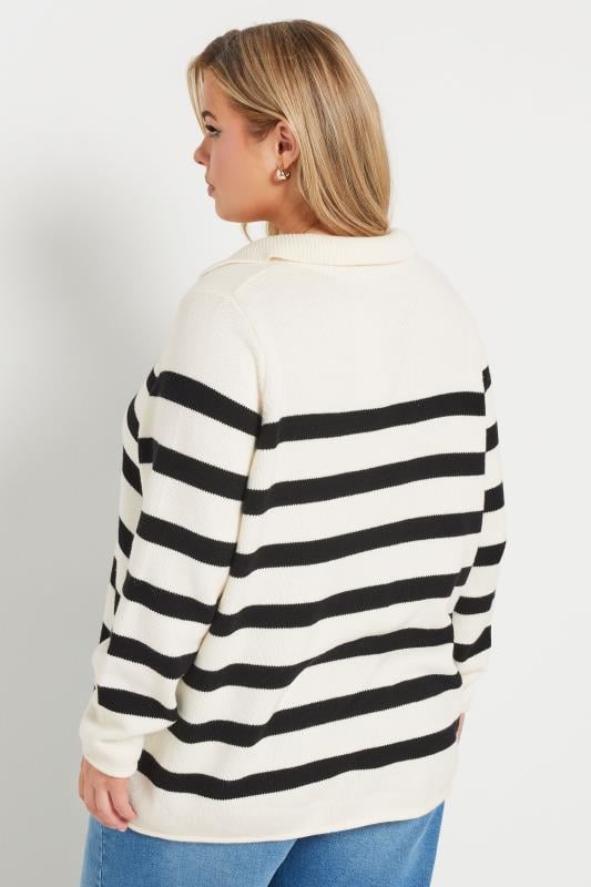 Evans YOURS Curve White Stripe Tie Neck Jumper
