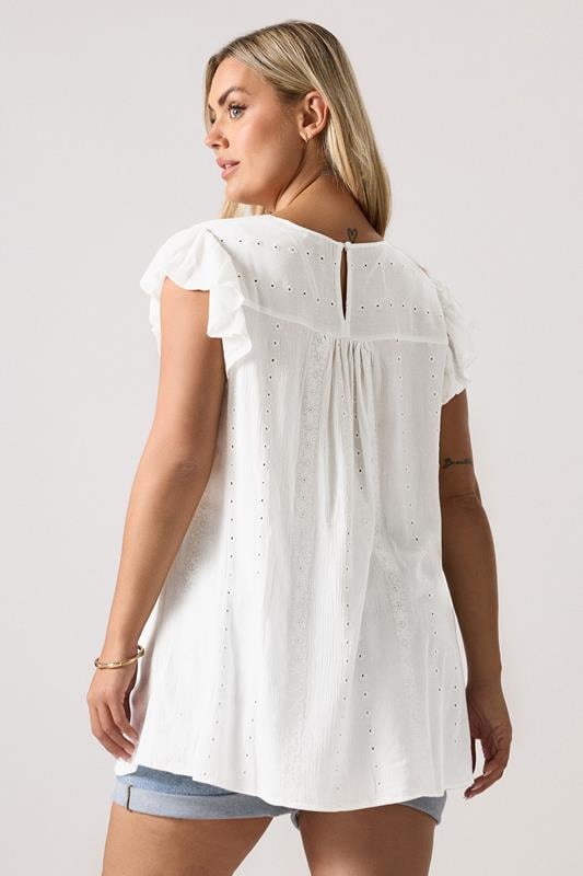 Evans YOURS Curve White Textured Embroidered Top