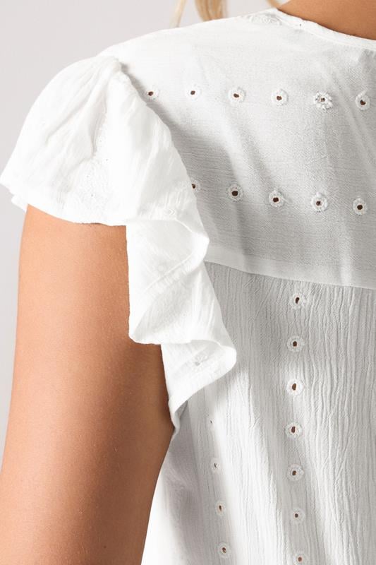 Evans YOURS Curve White Textured Embroidered Top