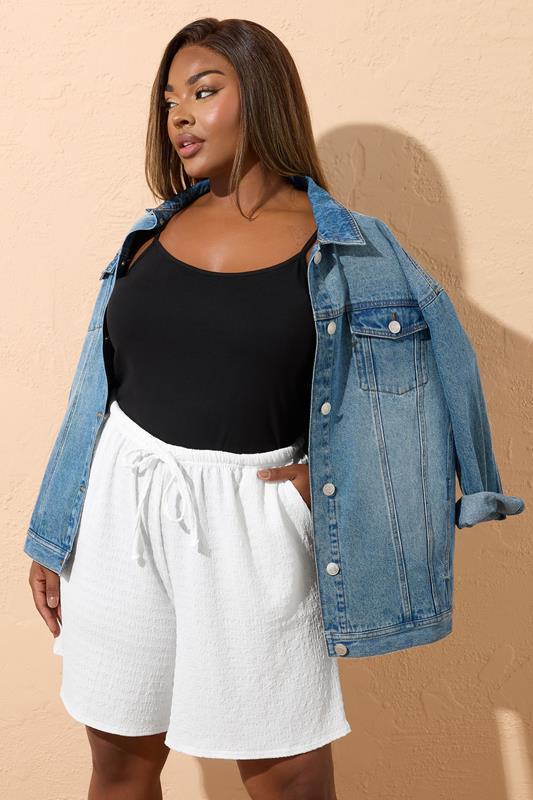 evans YOURS Curve White Textured Shorts