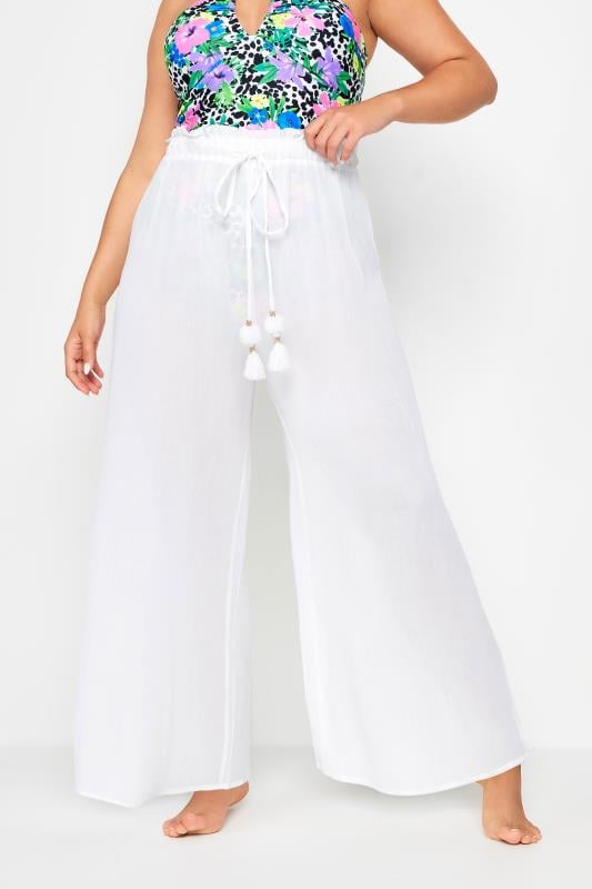 Evans YOURS Curve White Wide Leg Beach Trousers