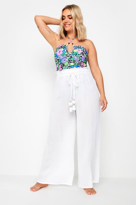 Evans YOURS Curve White Wide Leg Beach Trousers