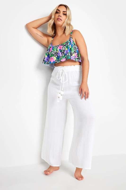 Evans YOURS Curve White Wide Leg Beach Trousers