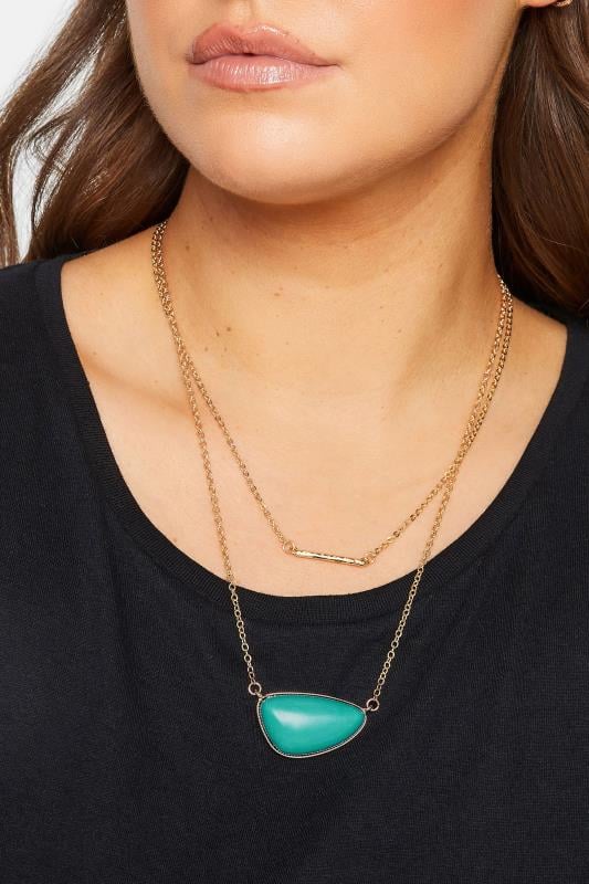 evans Yours Gold & Blue Double Layer Stone Necklace