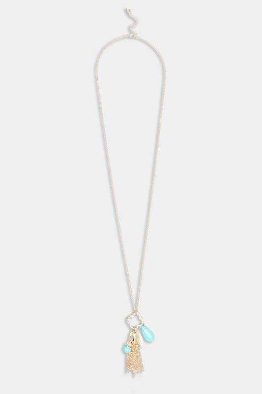 Evans Yours Gold & Blue Long Charm Tassel Necklace