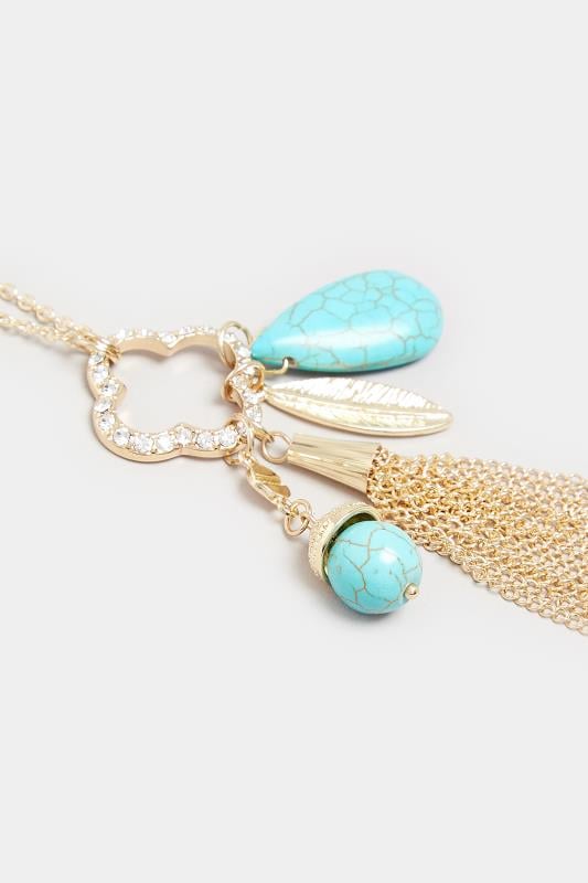 Evans Yours Gold & Blue Long Charm Tassel Necklace