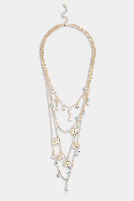 Evans Yours Gold & Blue Multi Layer Disc Necklace