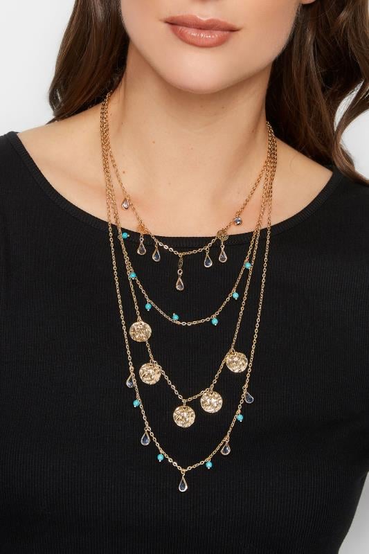 evans Yours Gold & Blue Multi Layer Disc Necklace