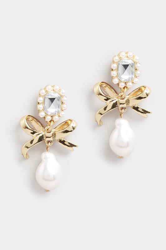 Evans Yours Gold Bow Pearl Drop Earrings