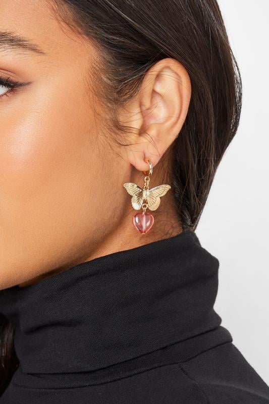 evans Yours Gold Butterfly & Heart Earrings