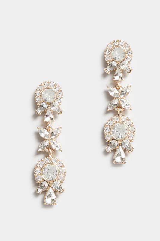 Evans Yours Gold Diamante Statement Drop Earrings