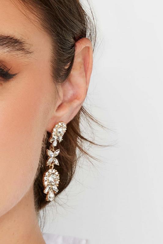 evans Yours Gold Diamante Statement Drop Earrings