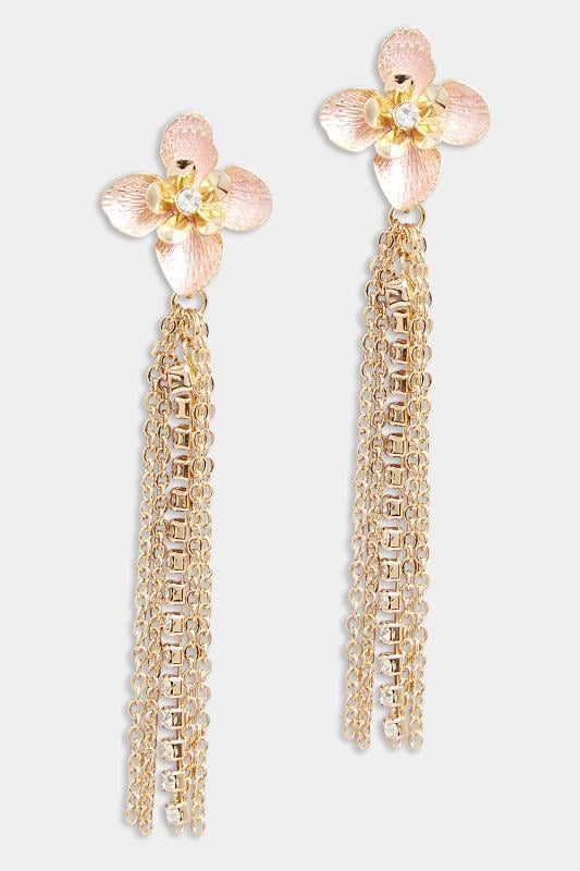 Evans Yours Gold Flower Tassel Earrings