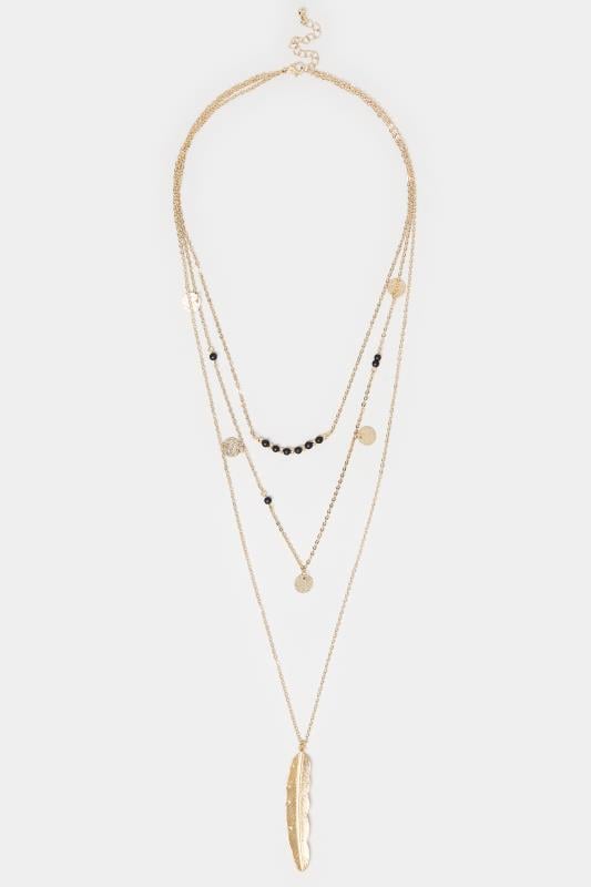 Evans Yours Gold Long Triple Layer Leaf Necklace