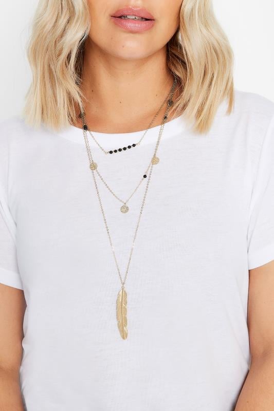 evans Yours Gold Long Triple Layer Leaf Necklace