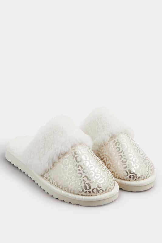 Evans Yours Gold Metallic Leopard Print Slippers