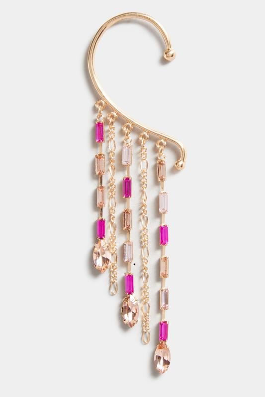 Evans Yours Gold & Pink Diamante Ear Cuff Earring