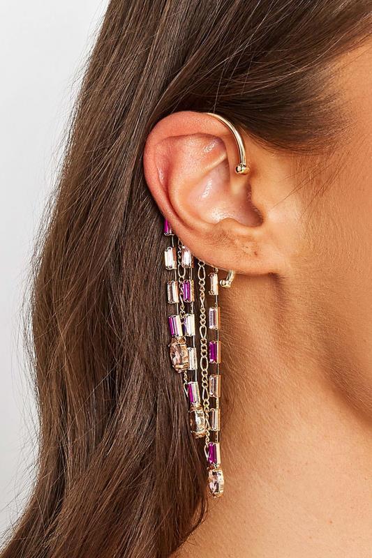 evans Yours Gold & Pink Diamante Ear Cuff Earring