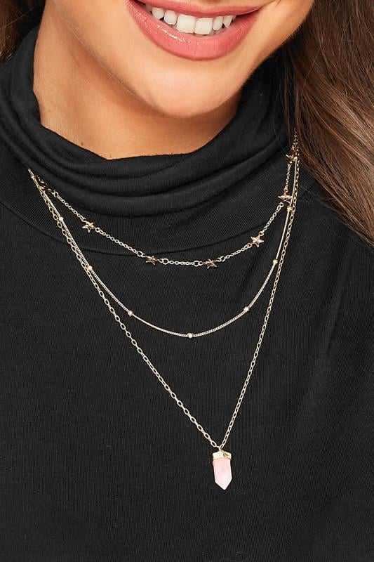 evans Yours Gold & Pink Layer Charm Necklace