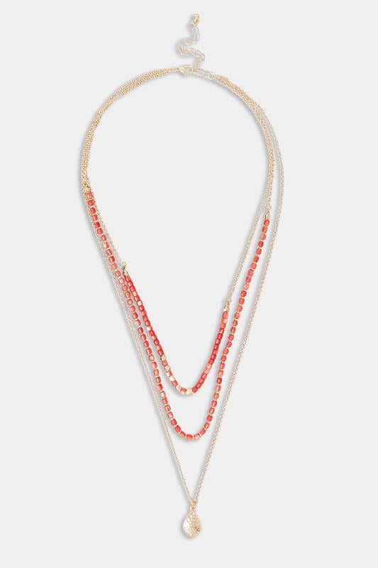 Evans Yours Gold & Red Stone Layered Necklace