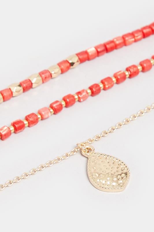Evans Yours Gold & Red Stone Layered Necklace