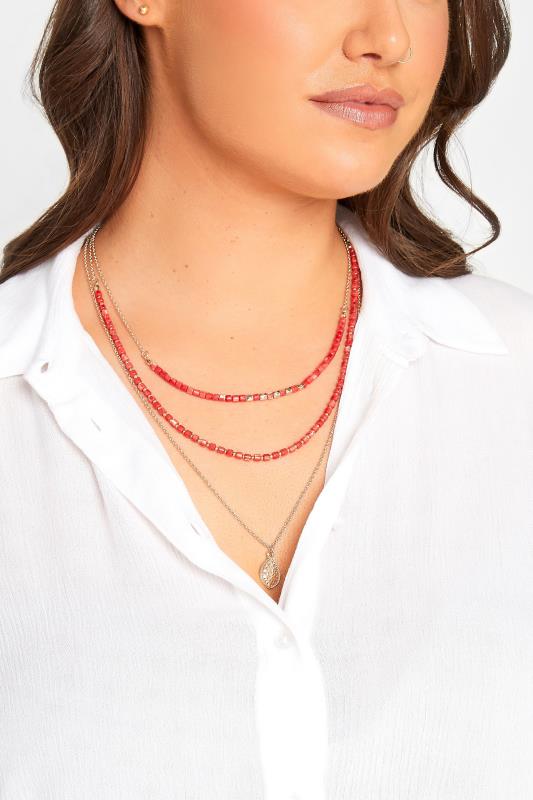 evans Yours Gold & Red Stone Layered Necklace