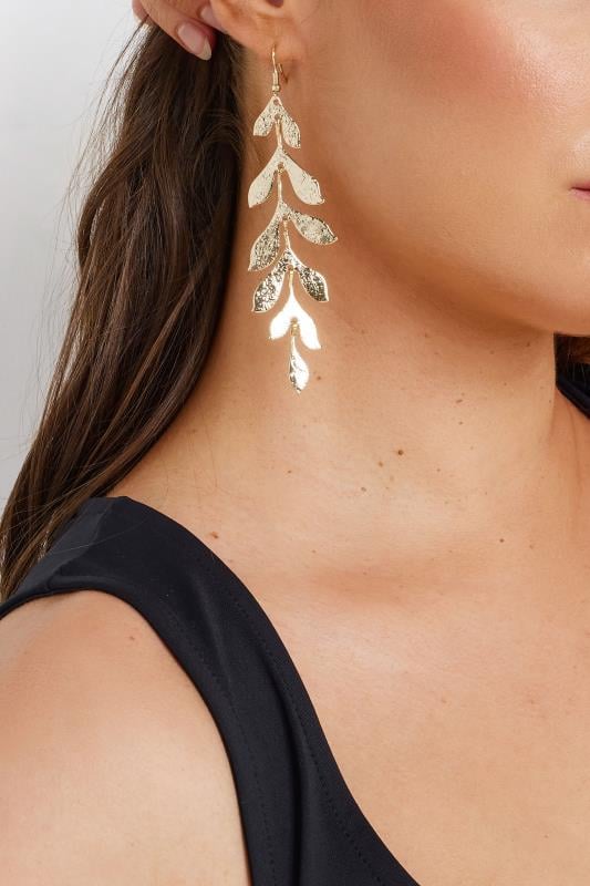 evans Yours Gold Statement Leaf Drop Earrings
