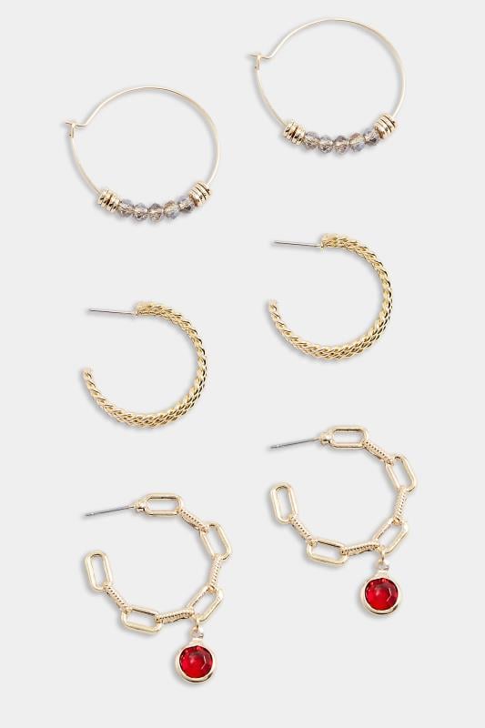 Evans Yours Gold Tone 3 PACK Mixed Hoop Earrings