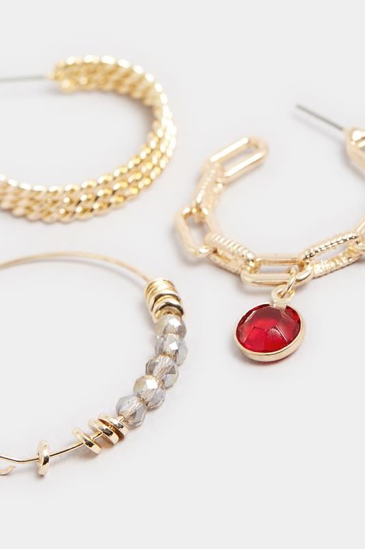 Evans Yours Gold Tone 3 PACK Mixed Hoop Earrings