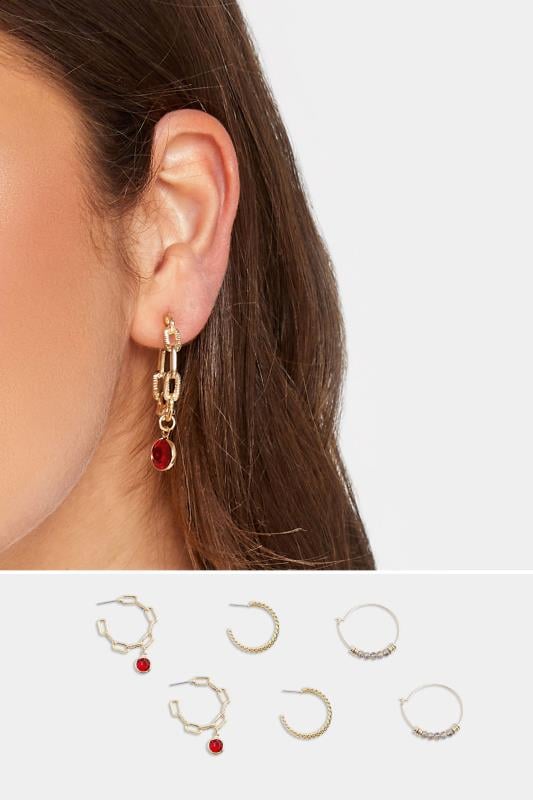 evans Yours Gold Tone 3 PACK Mixed Hoop Earrings