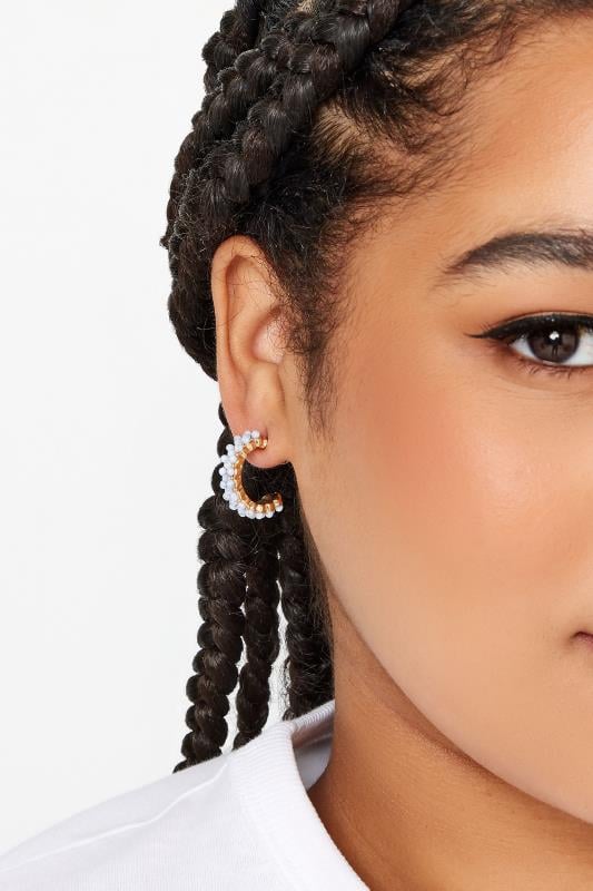 evans Yours Gold Tone Beaded Mini Hoop Earrings