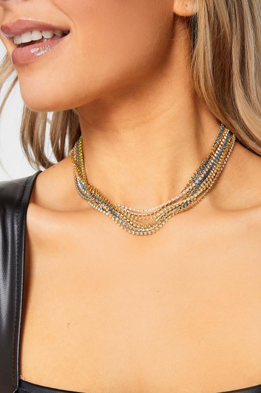 evans Yours Gold Tone Diamante Multi-Layer Choker
