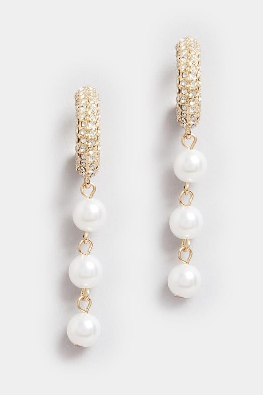 Evans Yours Gold Tone Diamante & Pearl Drop Earrings