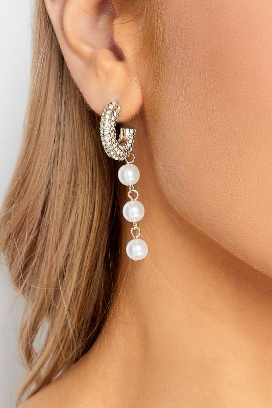 evans Yours Gold Tone Diamante & Pearl Drop Earrings