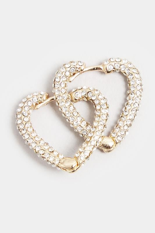 Evans Yours Gold Tone Diamate Heart Hoop Earrings