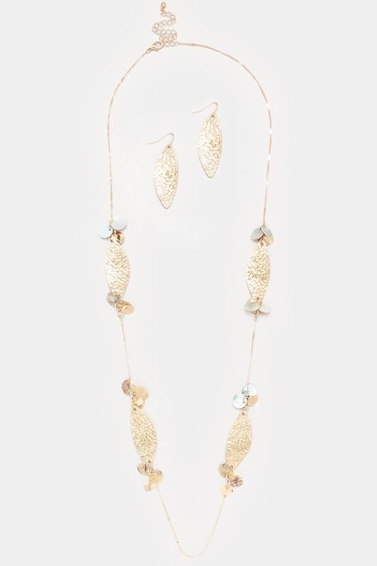 Evans Yours Gold Tone Leaf Necklace & Earrings Set