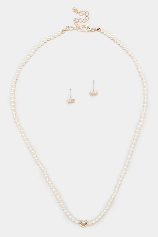 Evans Yours Gold Tone Pearl Heart Jewellery Set