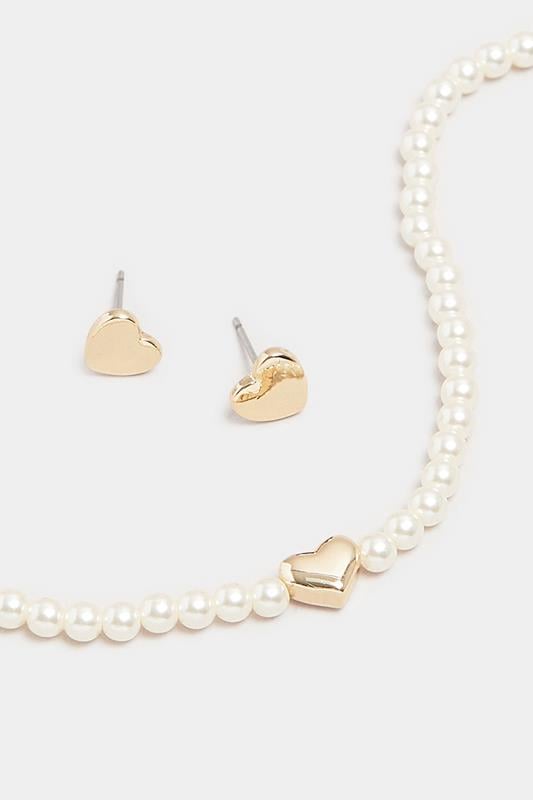 Evans Yours Gold Tone Pearl Heart Jewellery Set