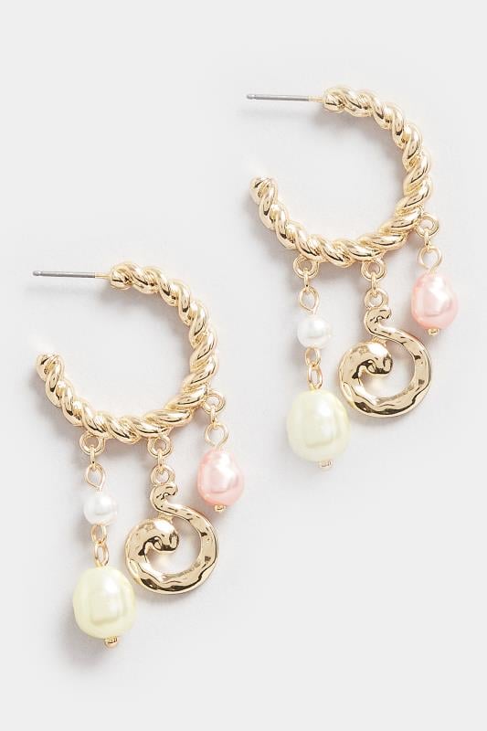 Evans Yours Gold Tone Pearl Hoop Drop Earrings