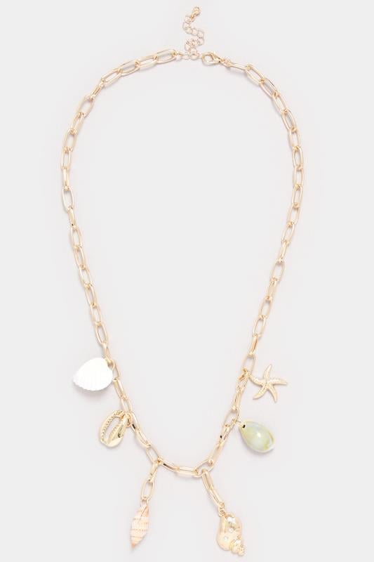 Evans Yours Gold Tone Shell Charm Droplet Necklace