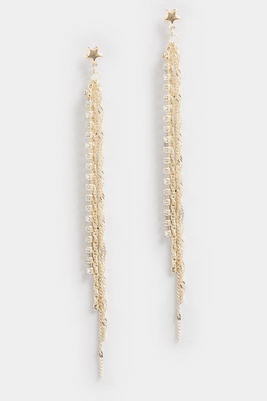 Evans Yours Gold Tone Star Diamante Chain Earrings