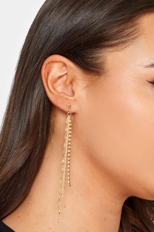 evans Yours Gold Tone Star Diamante Chain Earrings