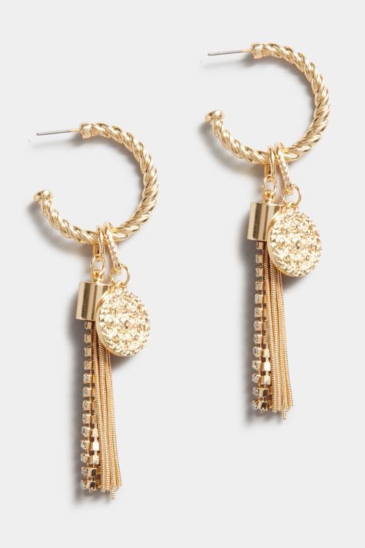 Evans Yours Gold Tone Tassel Drop Hoop Earrings