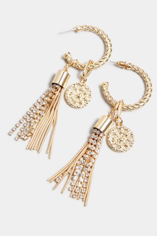 Evans Yours Gold Tone Tassel Drop Hoop Earrings