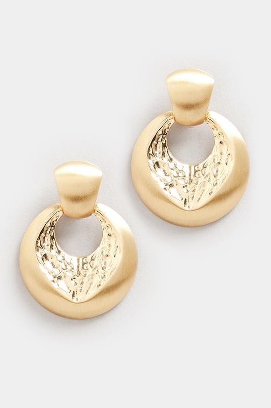 Evans Yours Gold Tone Textured Drop Hoop Earrings