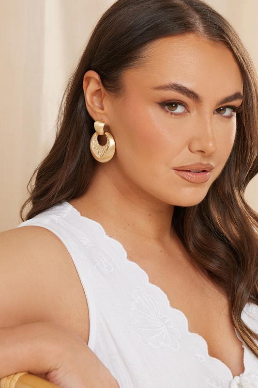 evans Yours Gold Tone Textured Drop Hoop Earrings