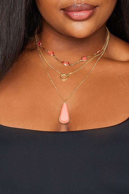 evans Yours Gold Tone Triple Layer Stone Necklace