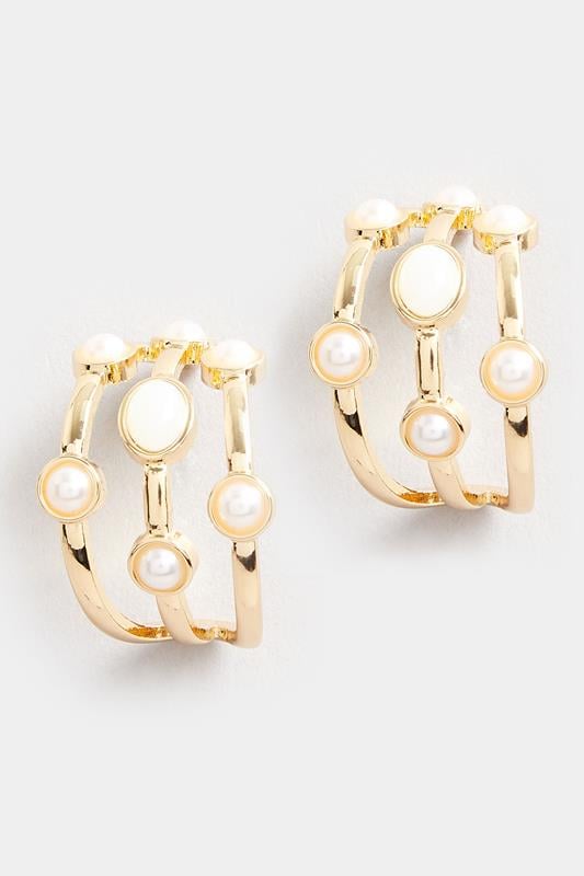 Evans Yours Gold Tone Triple Stone Hoop Earrings