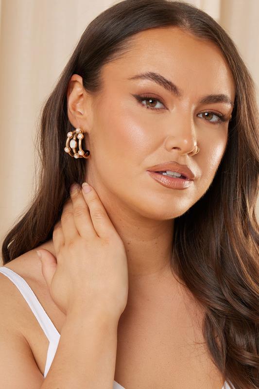 evans Yours Gold Tone Triple Stone Hoop Earrings