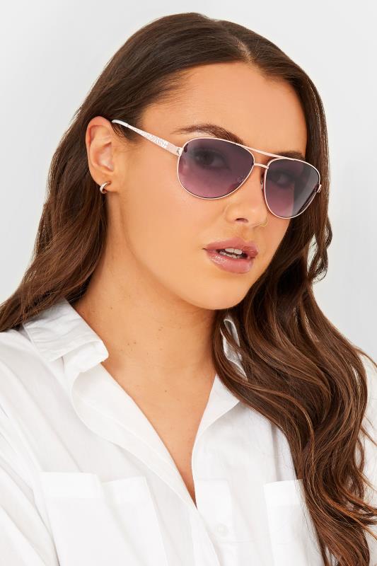 evans Yours Gold Tone & White Aviator Sunglasses